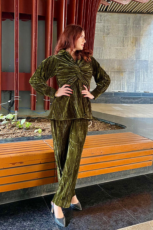 Emily Green Crushed Velvet Winter Coord